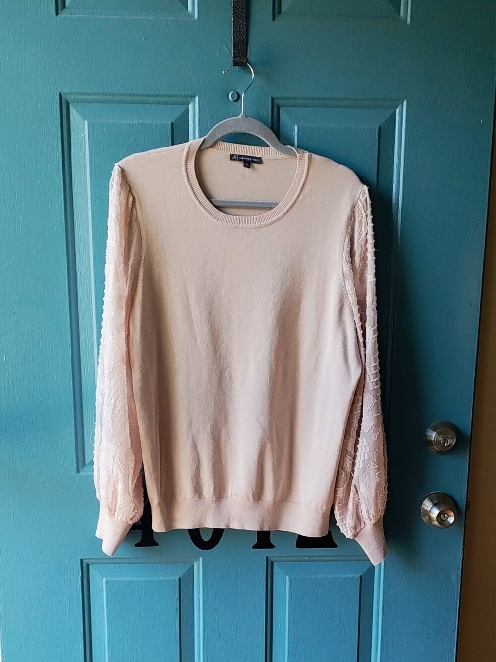 NWOT Adrianna Papell Cream/Blush Lace-Sleeve Crew Neck Sweater